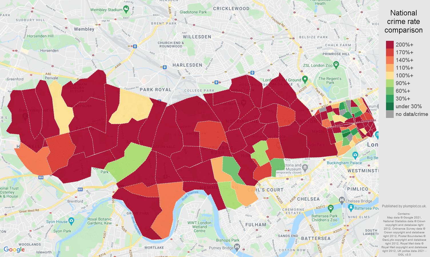 West London robbery crime rate comparison map