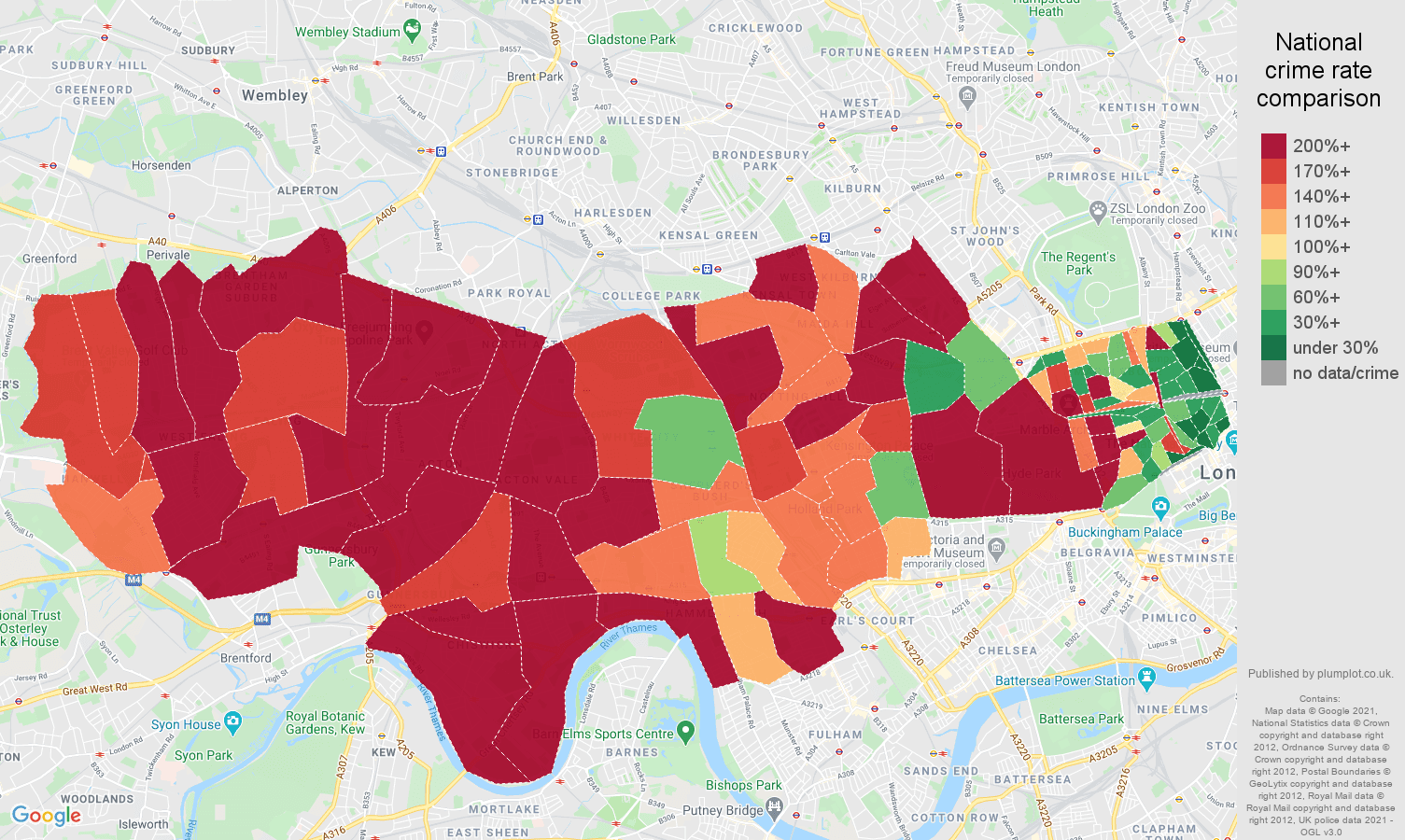 West London vehicle crime rate comparison map