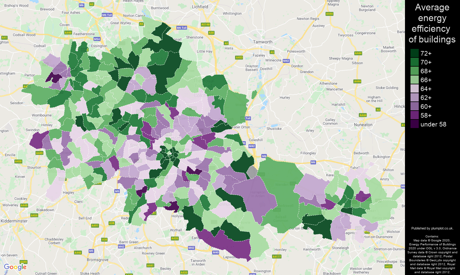 West Midlands county map of energy efficiency of flats