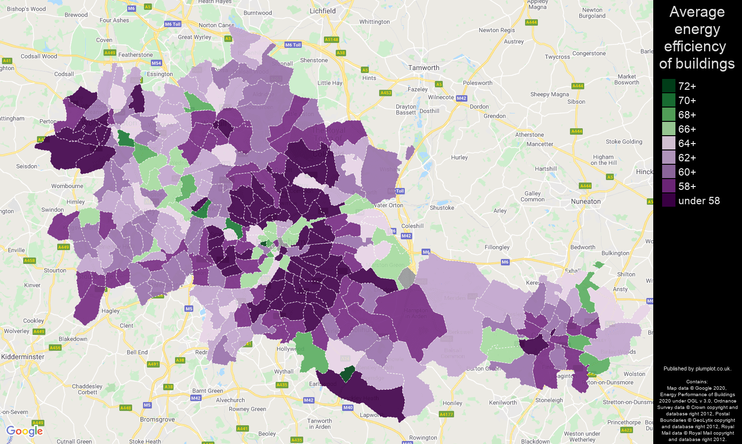 West Midlands county map of energy efficiency of houses