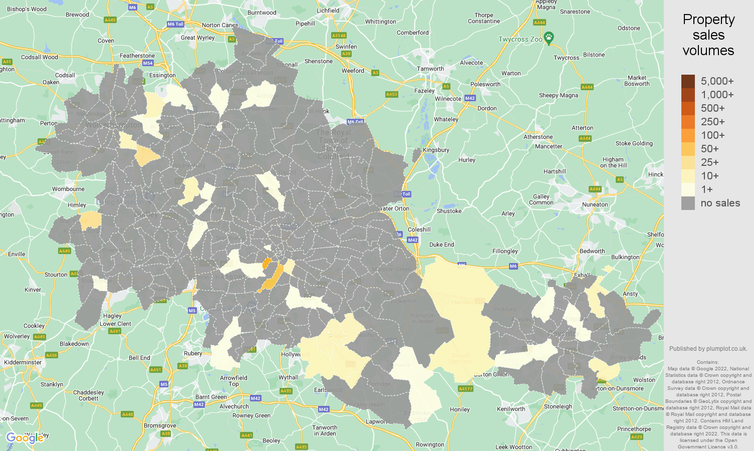 West Midlands county map of sales of new properties