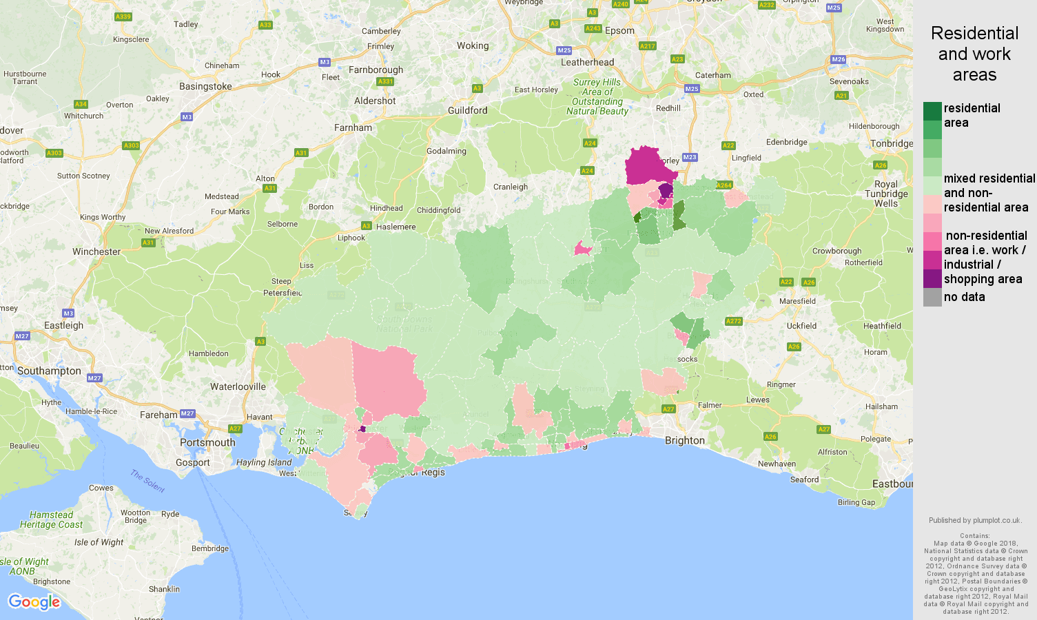 West Sussex residential areas map