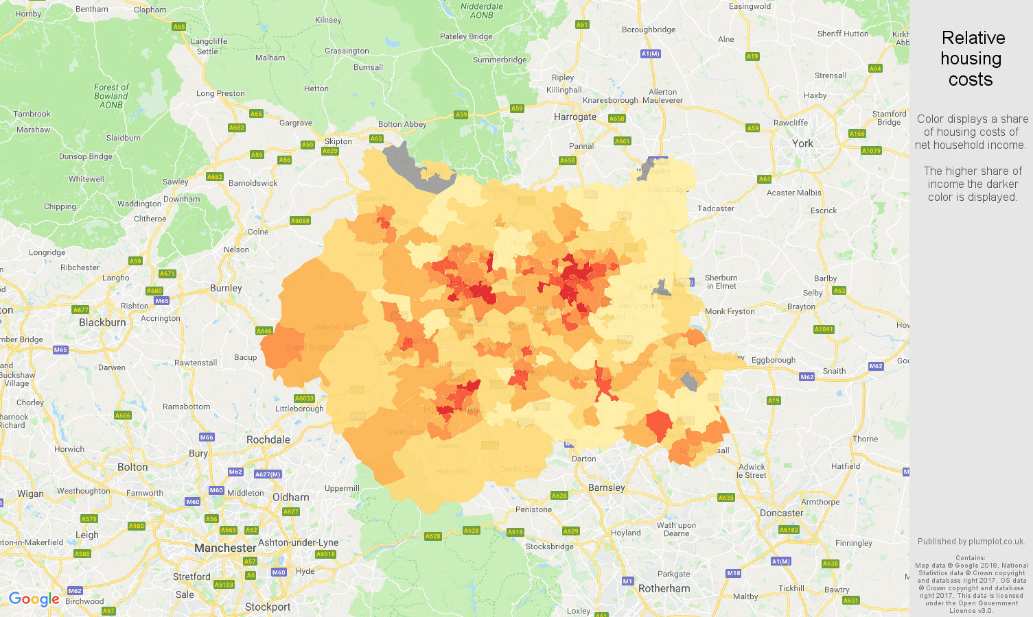 West Yorkshire relative housing costs map