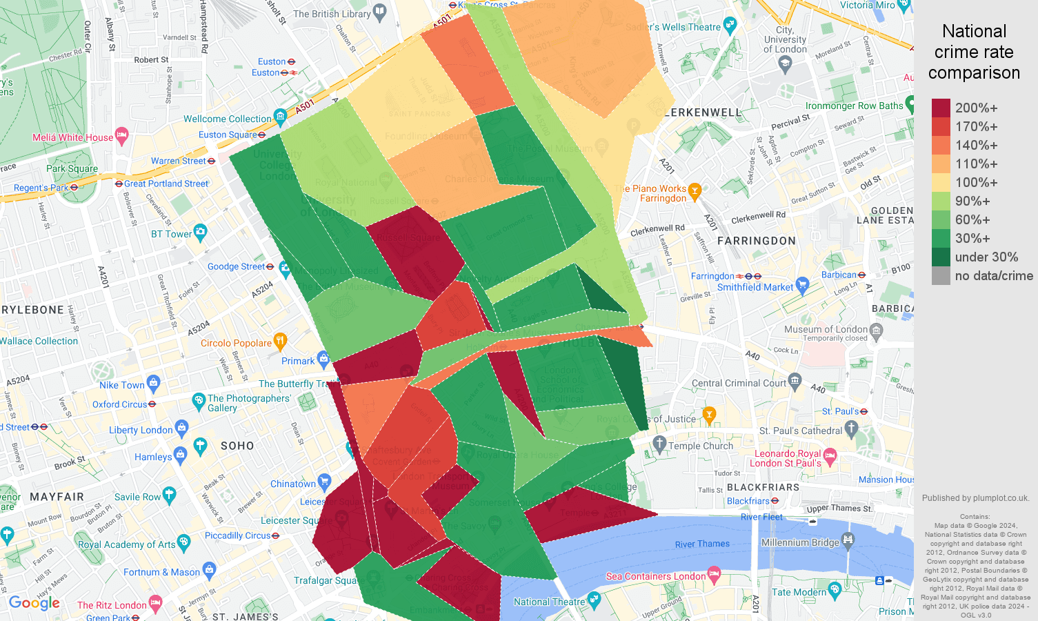 Western Central London crime rate comparison map