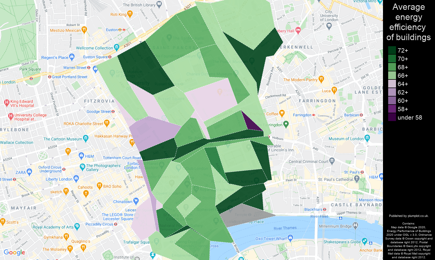 Western Central London map of energy efficiency of flats