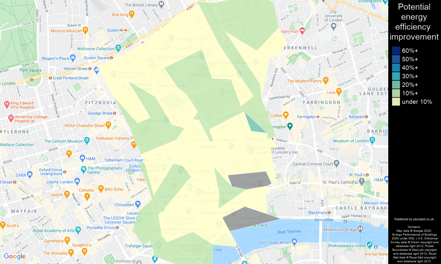 Western Central London map of potential energy efficiency improvement of flats