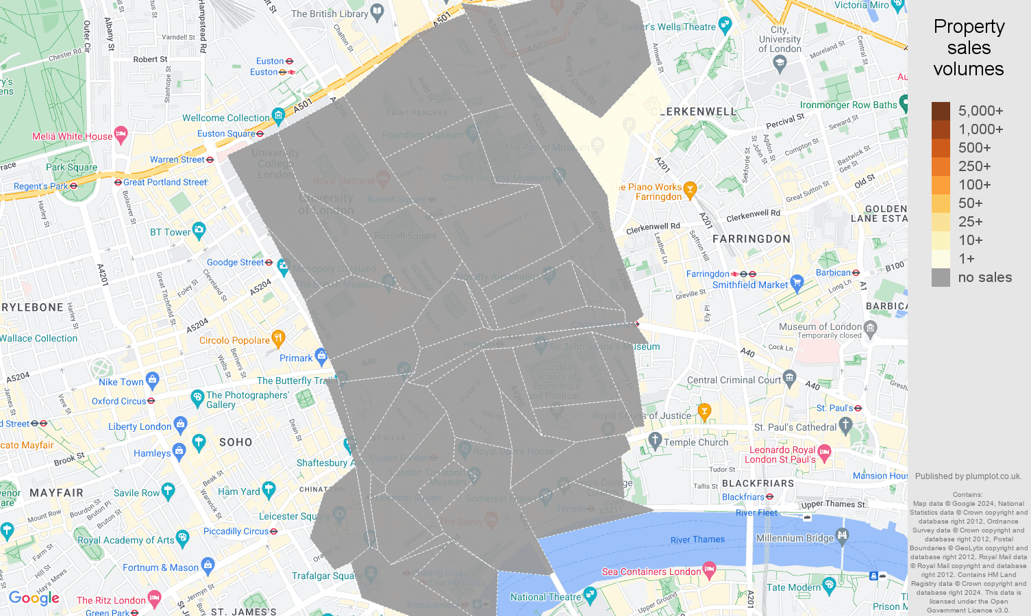 Western Central London map of sales of new properties