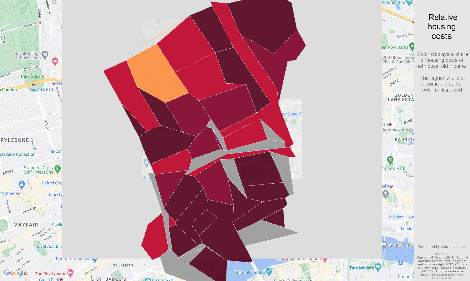 Western Central London relative housing costs map