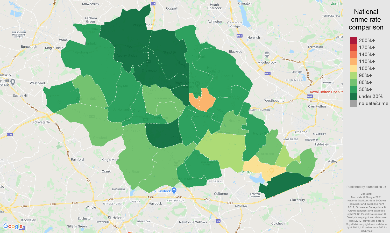 Wigan drugs crime rate comparison map