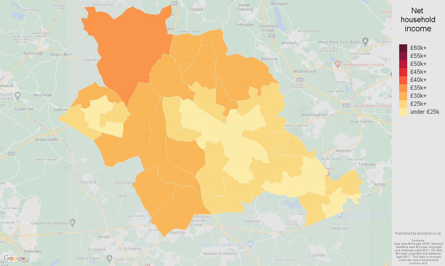 Wigan net household income map