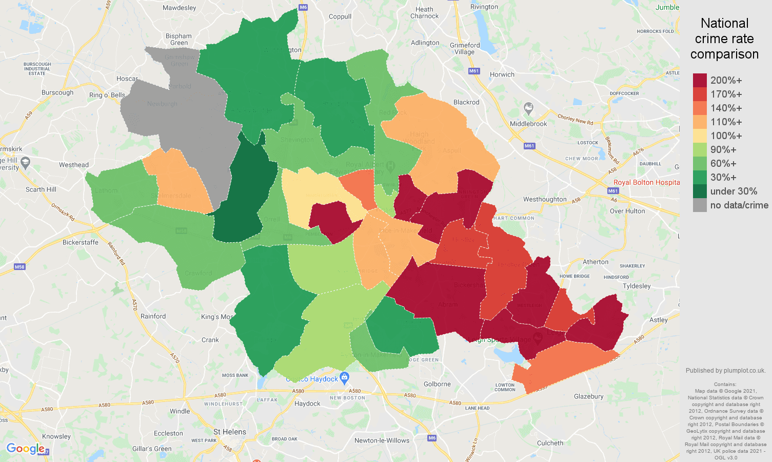Wigan other crime rate comparison map