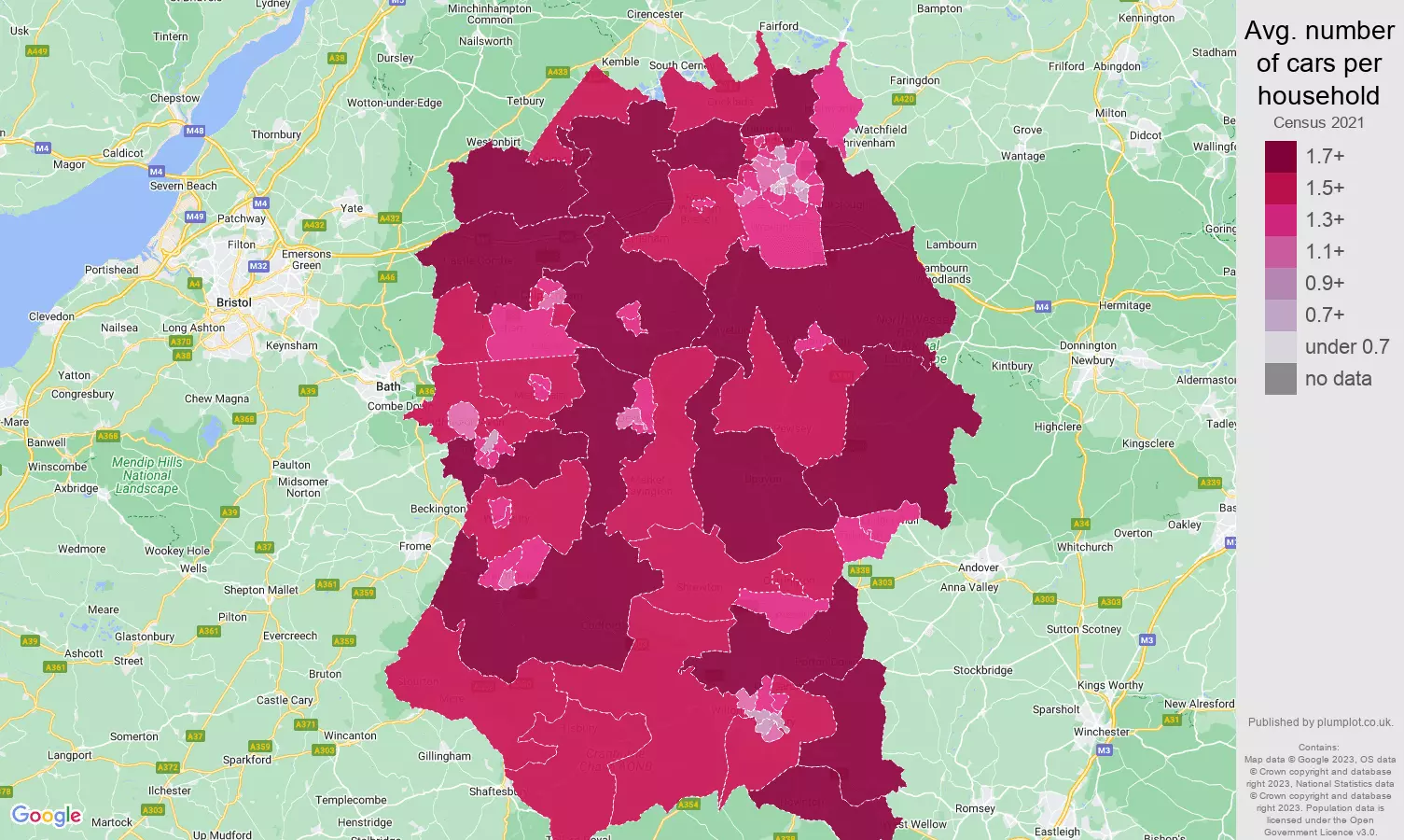 Wiltshire cars per household map