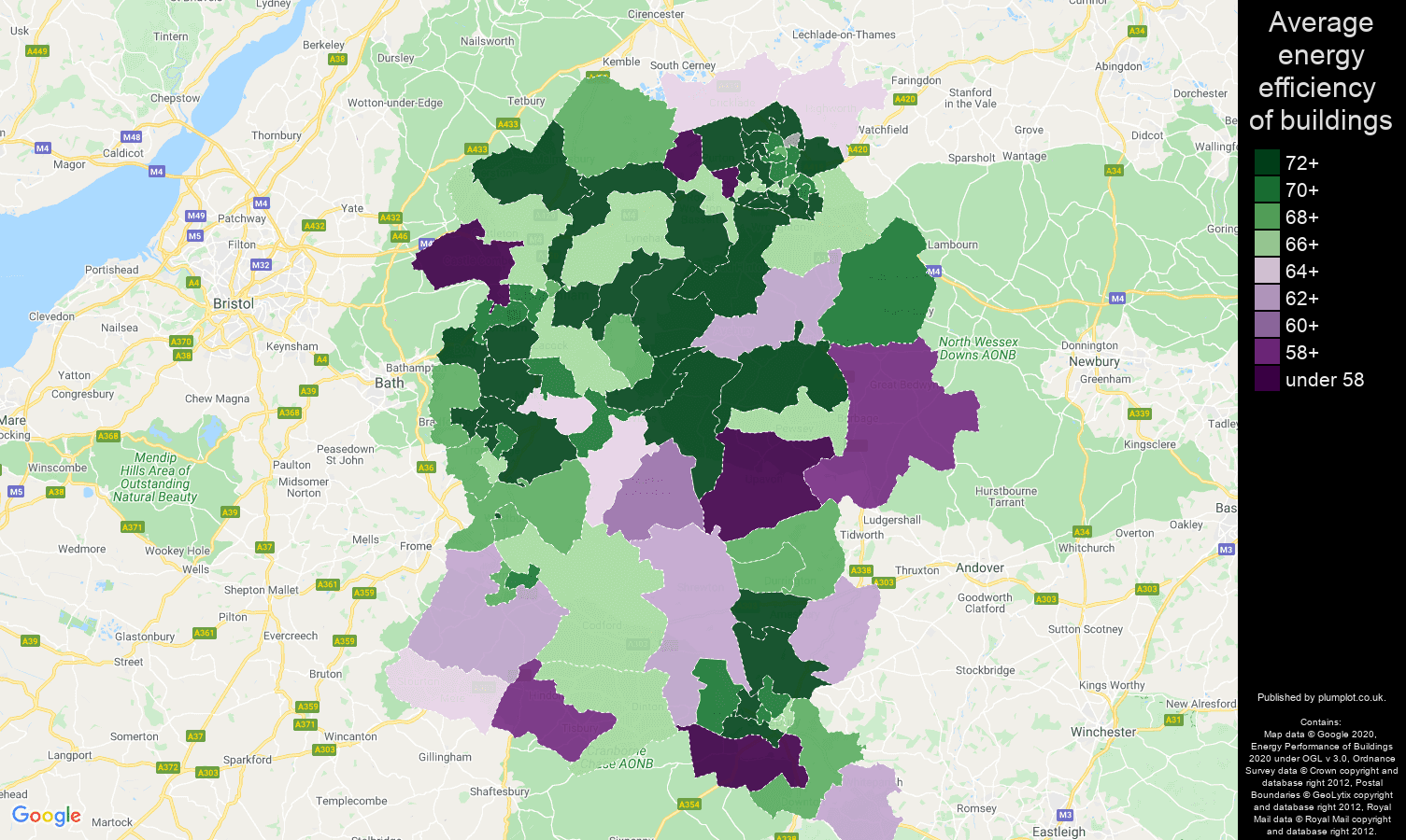 Wiltshire map of energy efficiency of flats