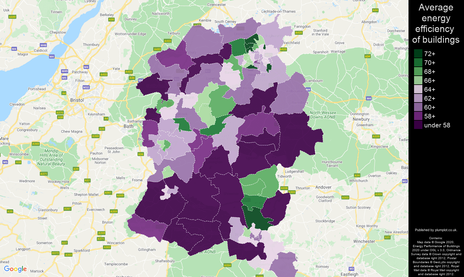 Wiltshire map of energy efficiency of houses
