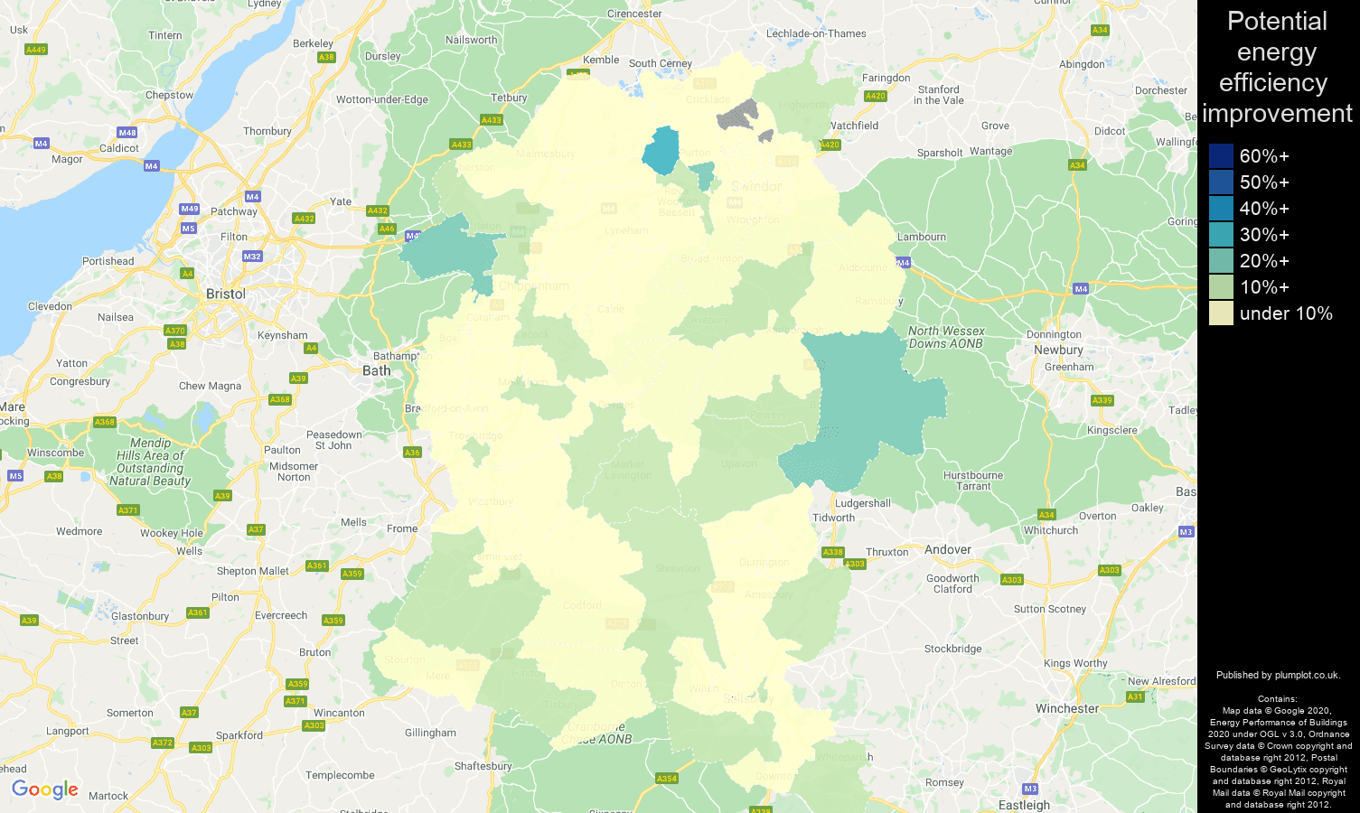 Wiltshire map of potential energy efficiency improvement of flats