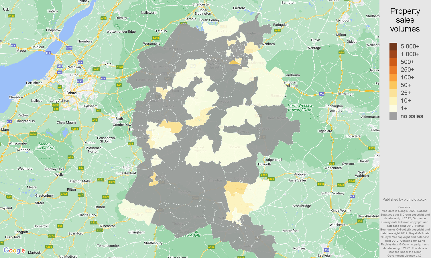 Wiltshire map of sales of new properties