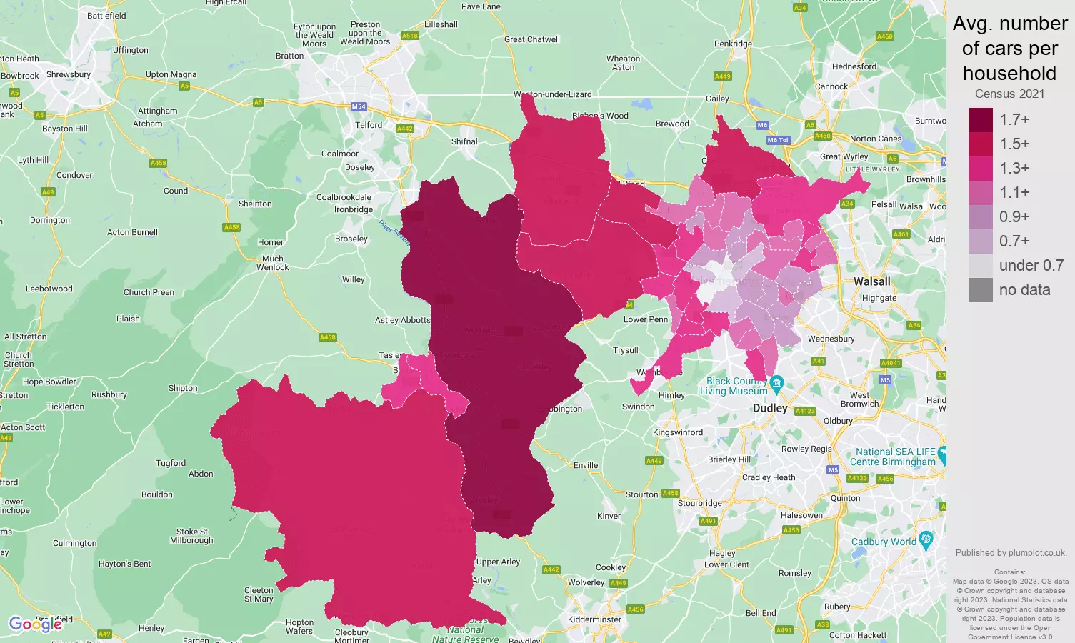 Wolverhampton cars per household map