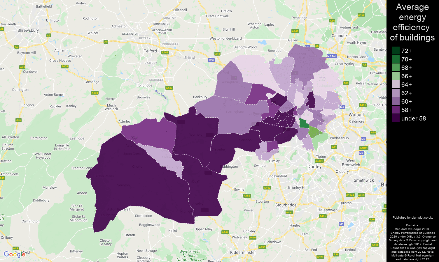 Wolverhampton map of energy efficiency of houses
