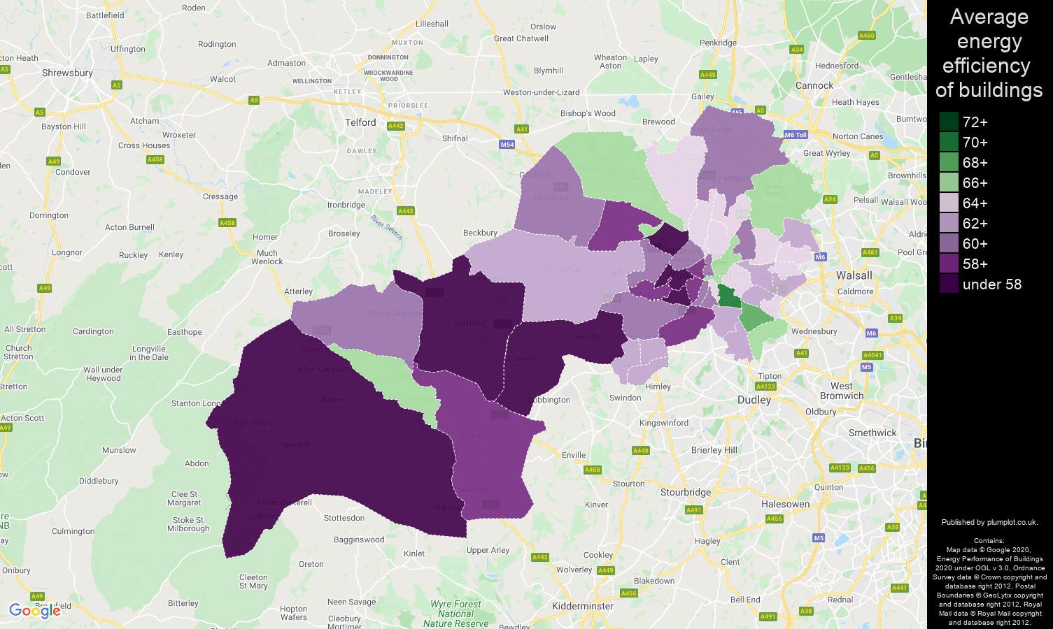 Wolverhampton map of energy efficiency of properties