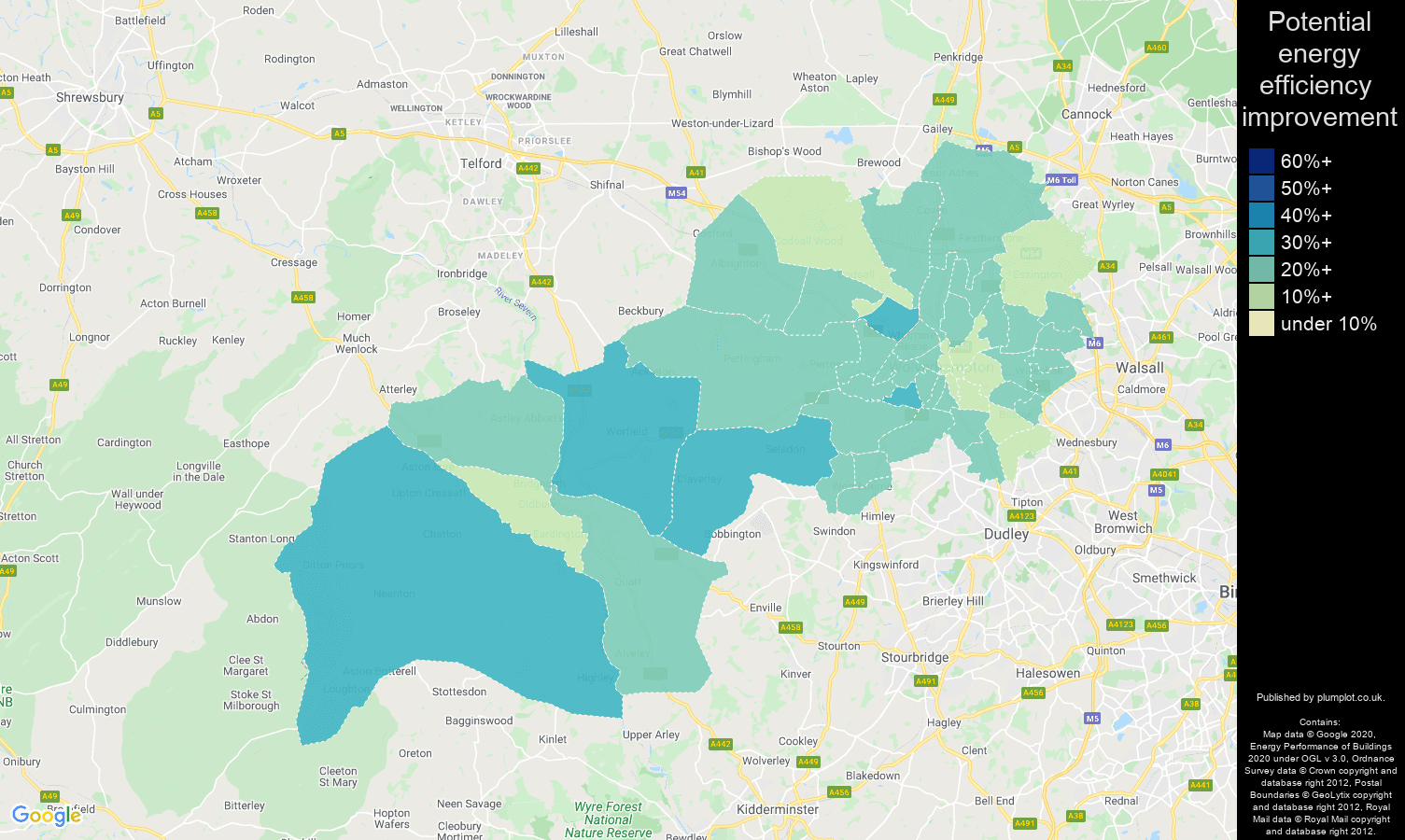 Wolverhampton map of potential energy efficiency improvement of properties