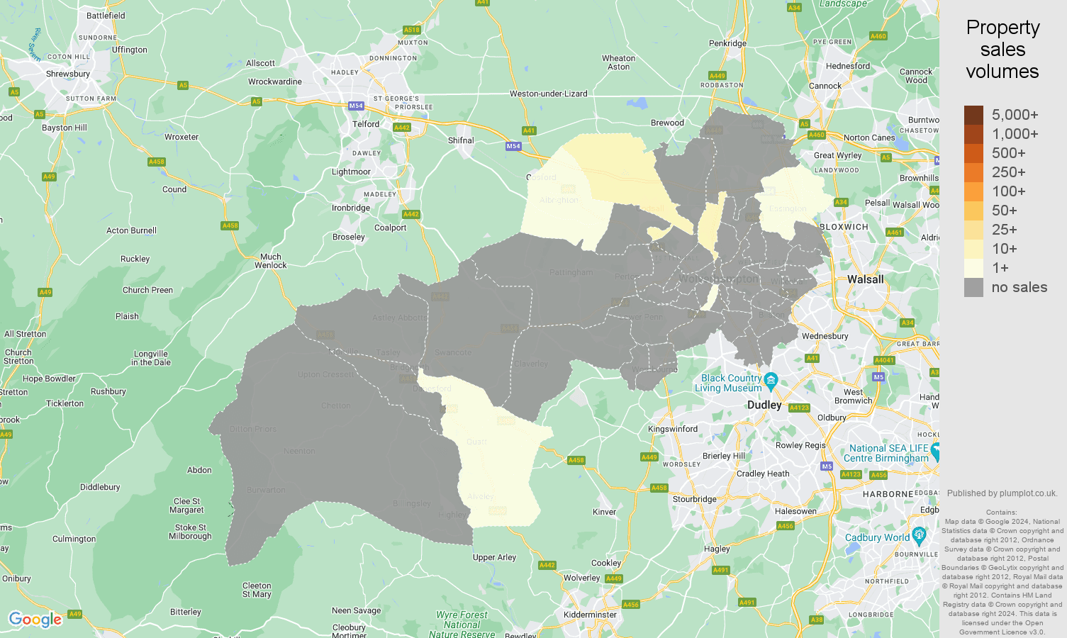 Wolverhampton map of sales of new properties