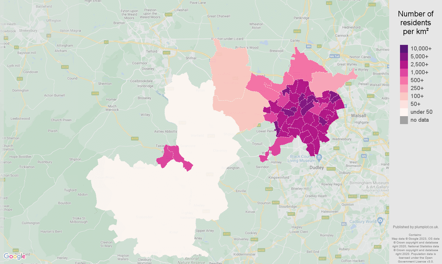 Wolverhampton population density map