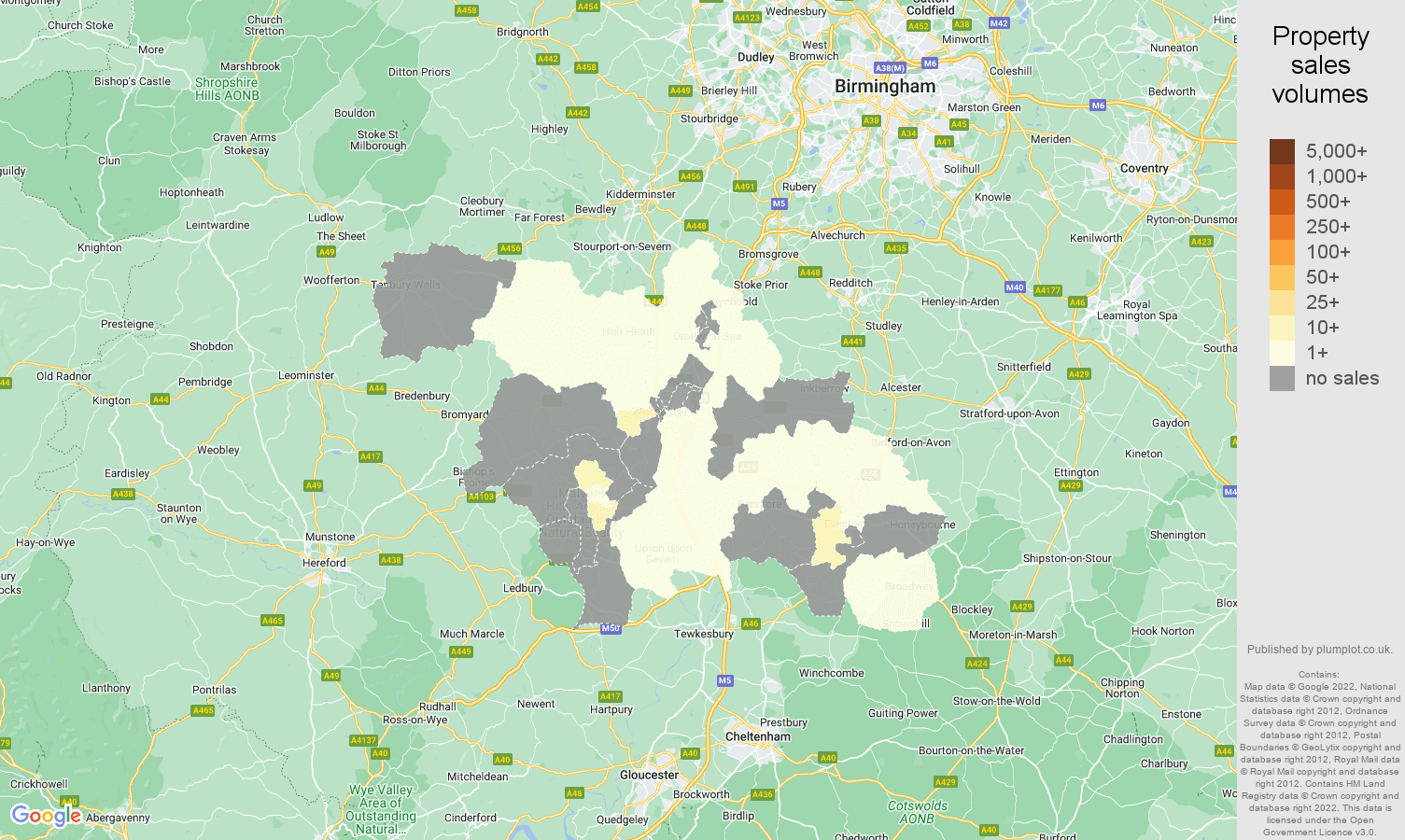 Worcester map of sales of new properties