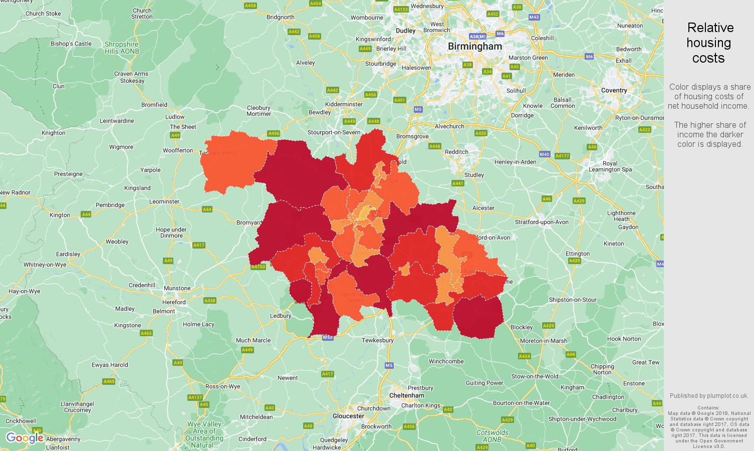 Worcester relative housing costs map