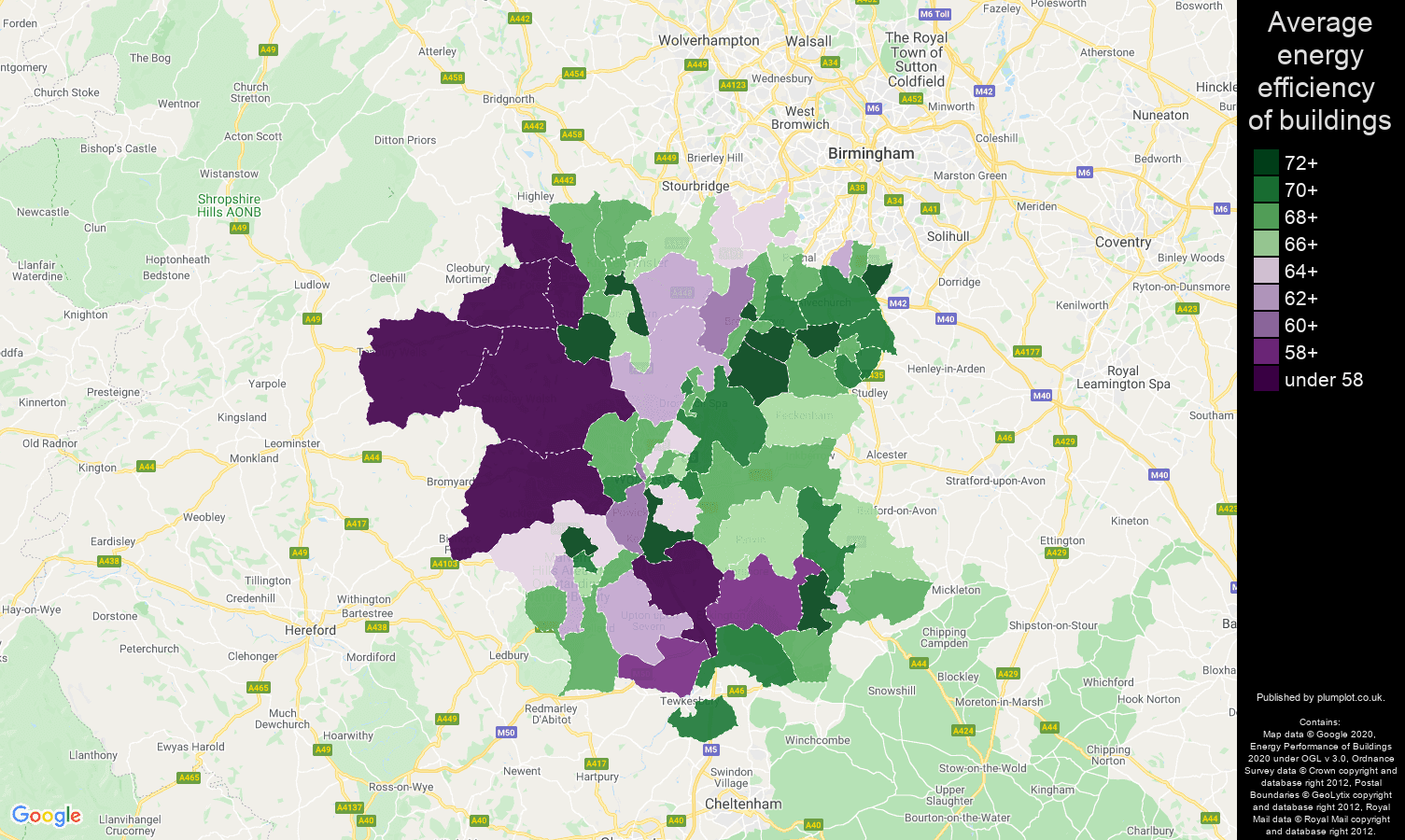 Worcestershire map of energy efficiency of flats
