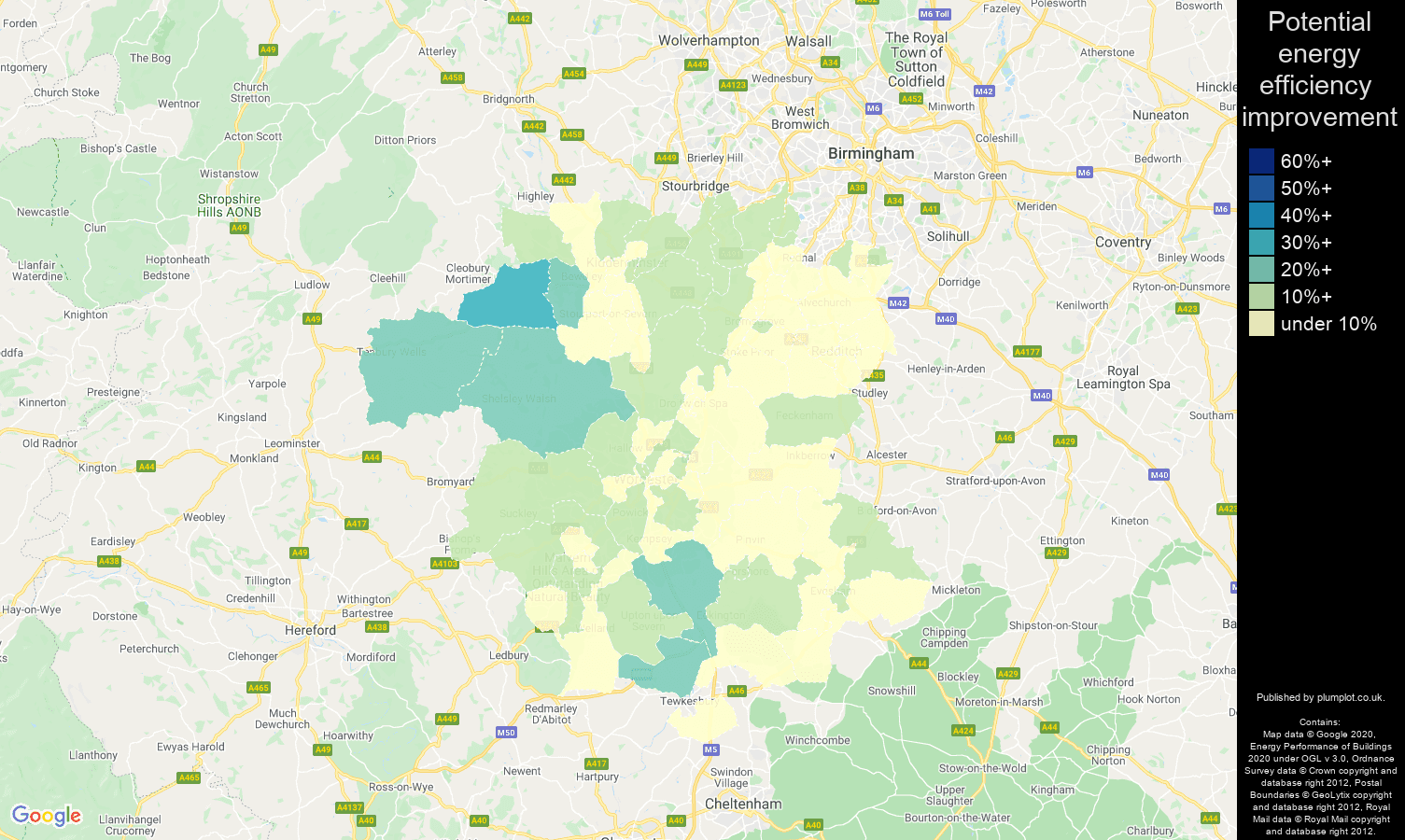Worcestershire map of potential energy efficiency improvement of flats
