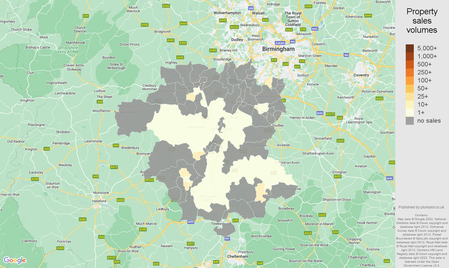 Worcestershire map of sales of new properties