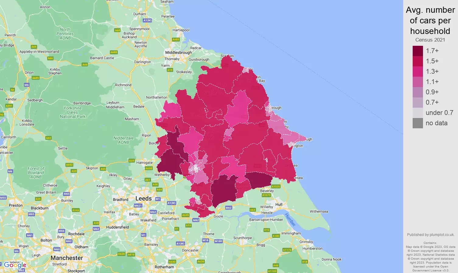 York cars per household map