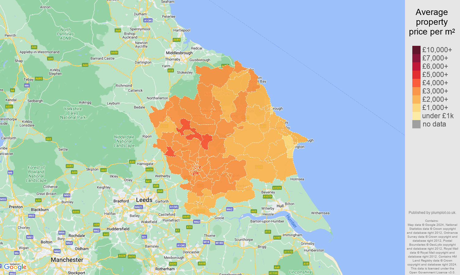 York house prices per square metre map