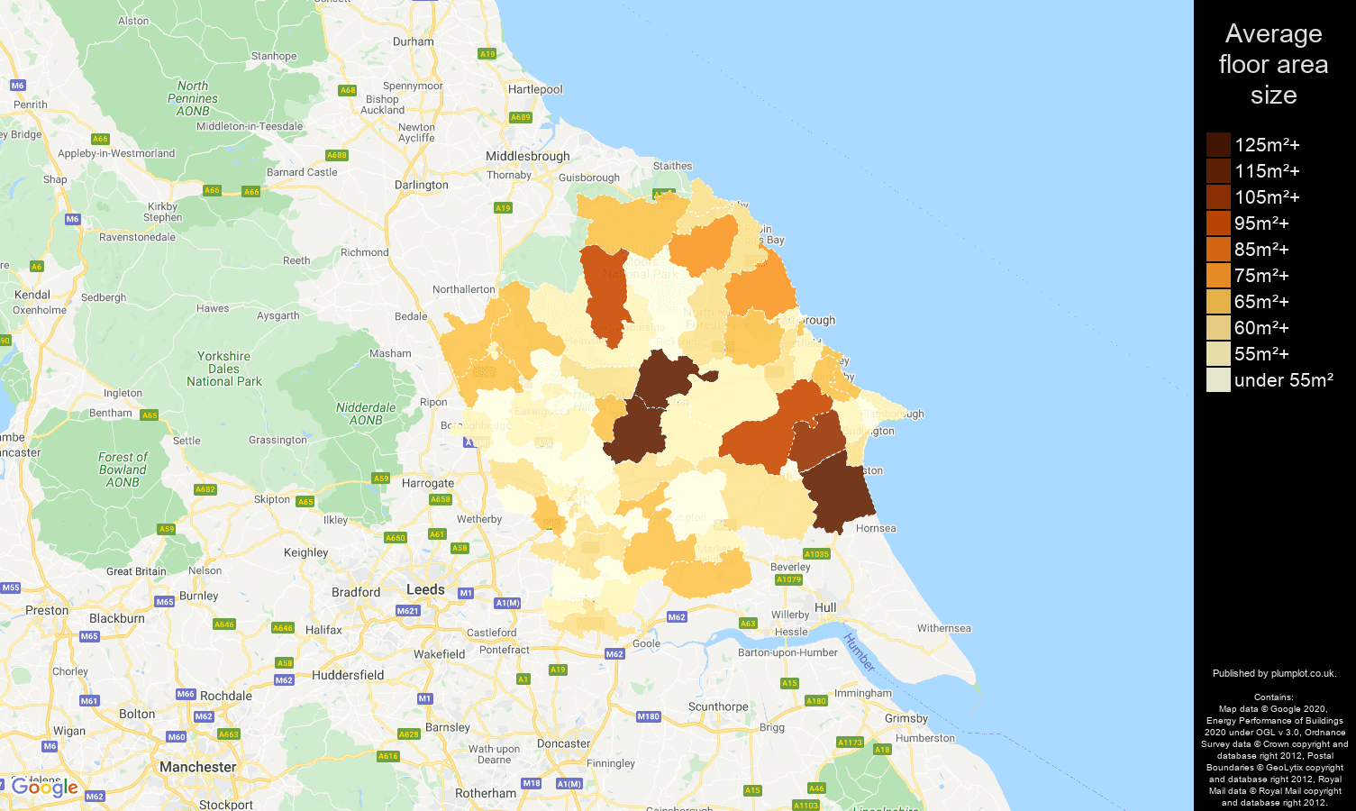 York map of average floor area size of flats