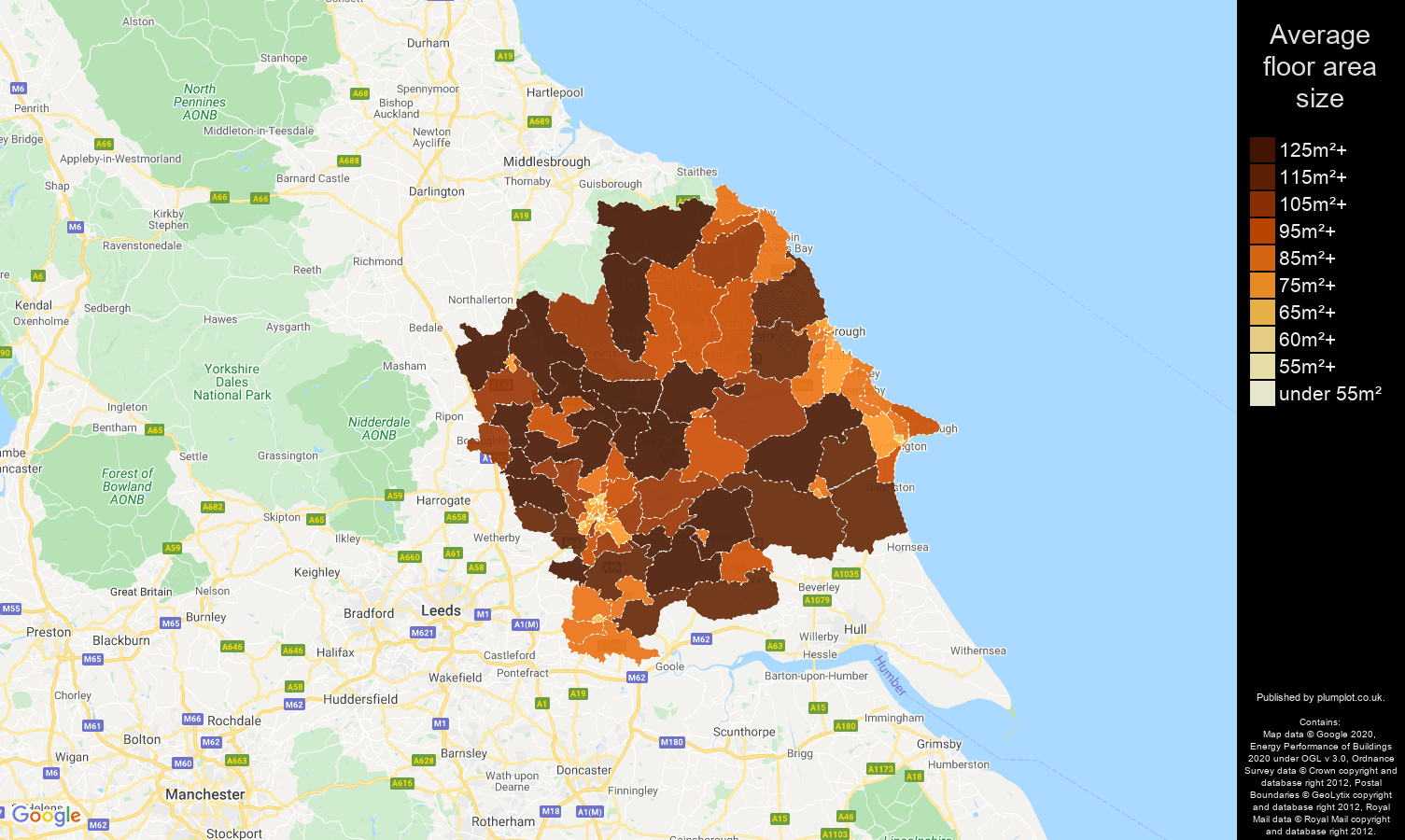 York map of average floor area size of properties