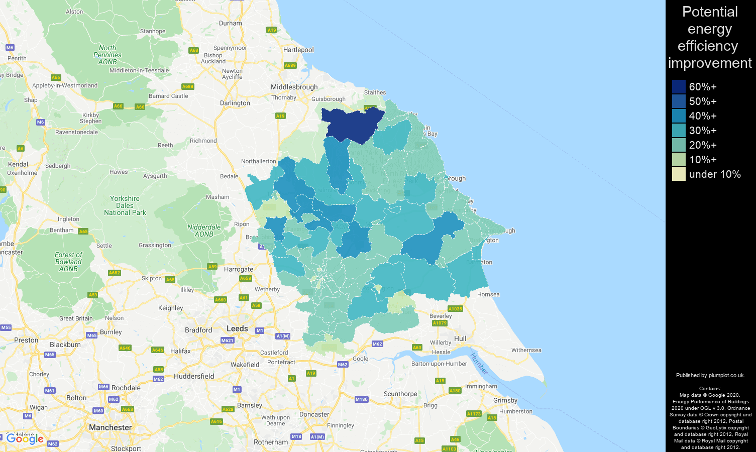 York map of potential energy efficiency improvement of houses