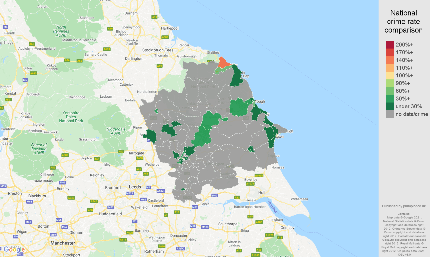 York theft from the person crime rate comparison map