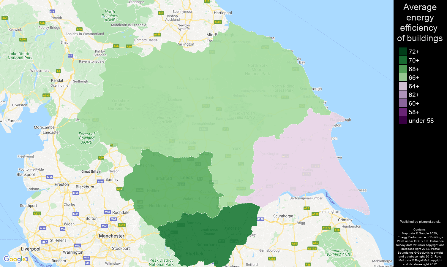 Yorkshire map of energy efficiency of flats