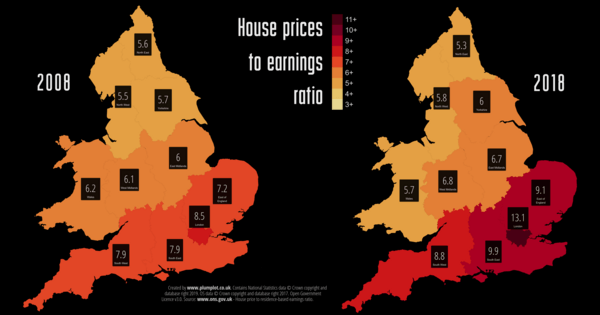 House price to earnings ratio 2002 - 2018