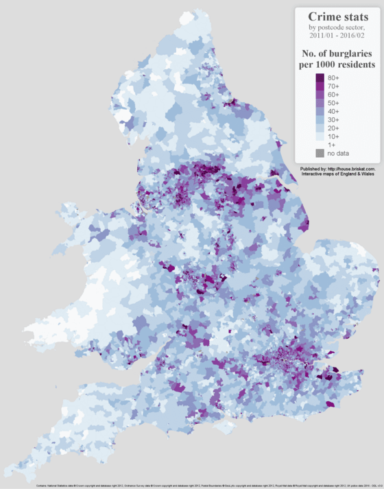 England and Wales burglary crime rate per 1000 residents