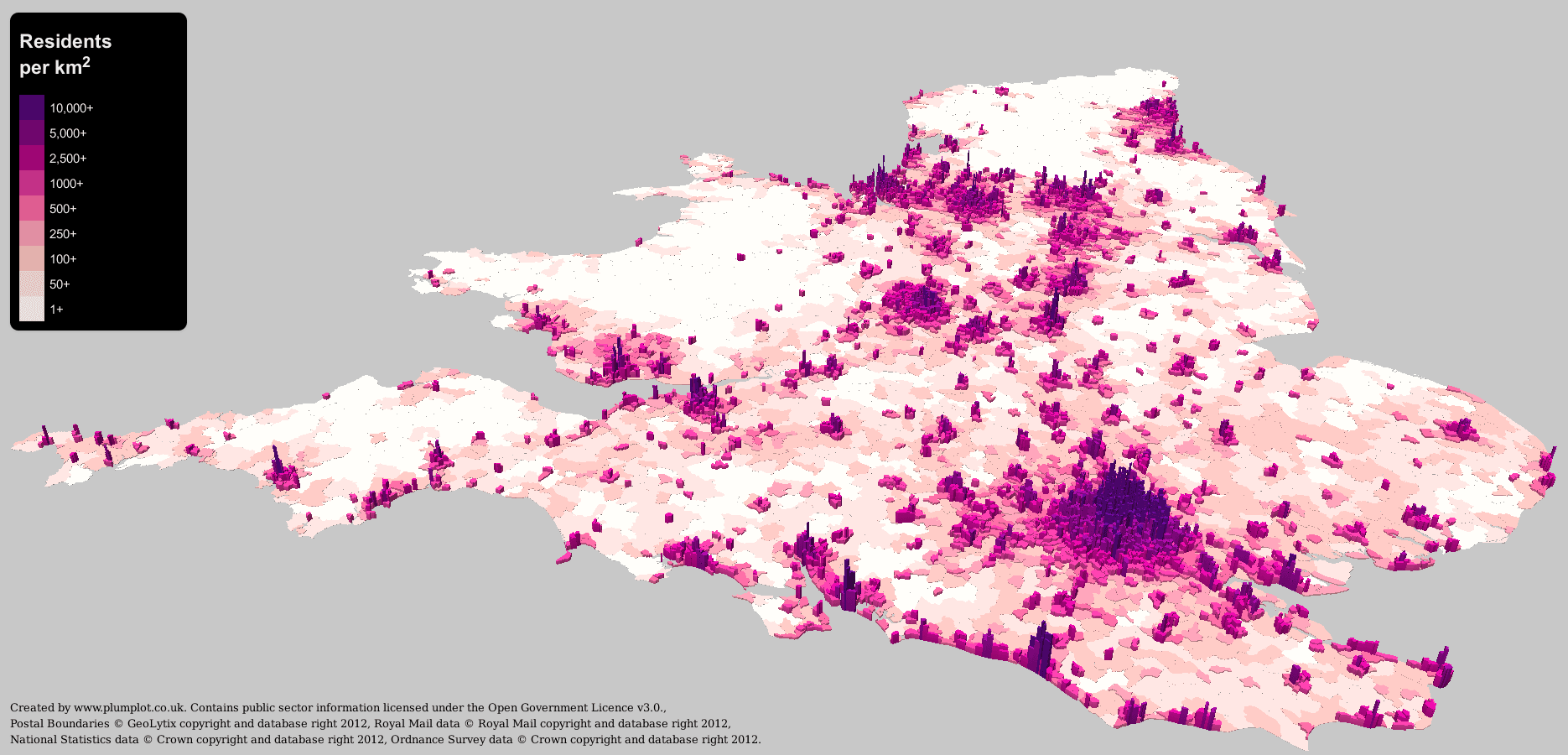 Uk population density map in 3D