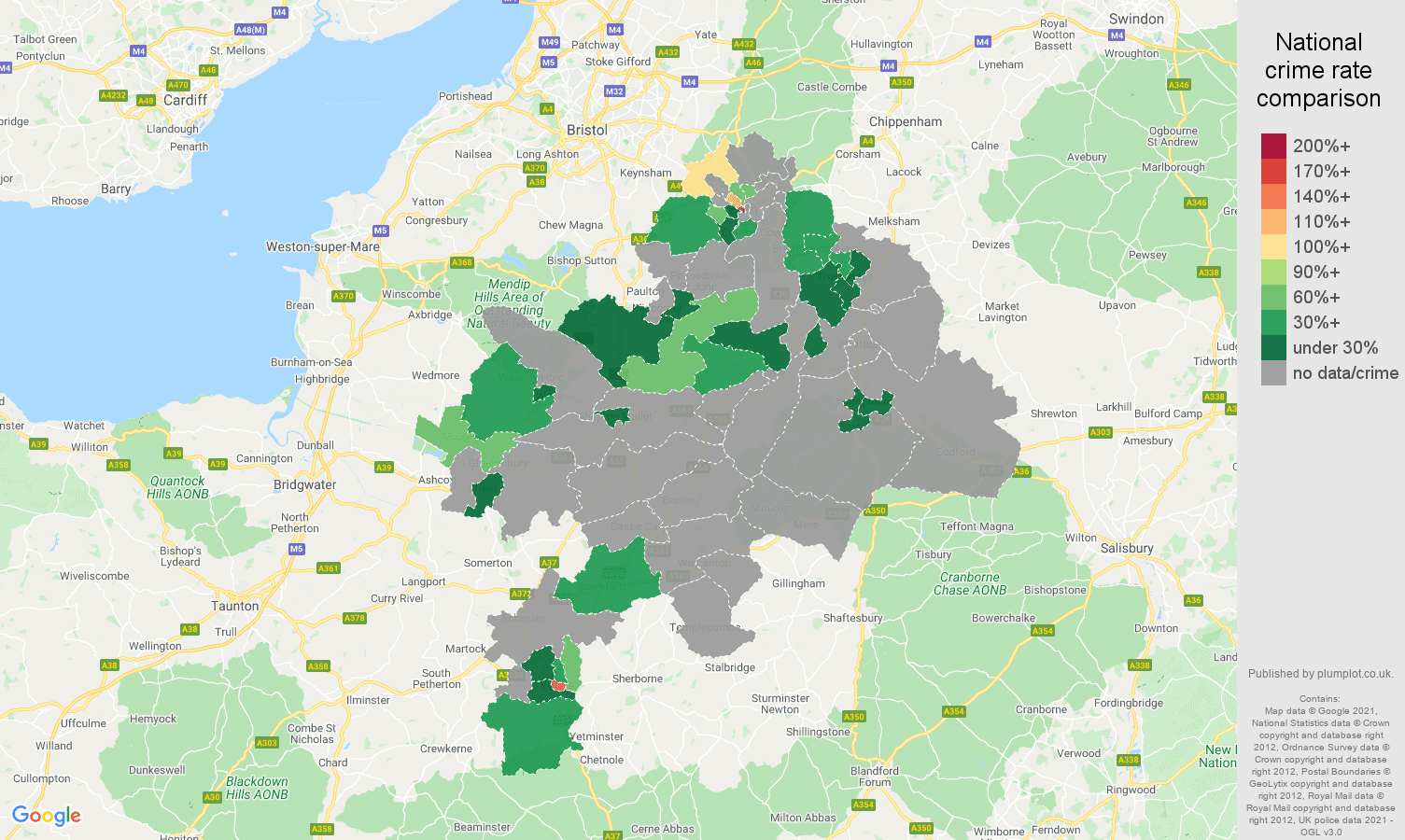 Bath theft from the person crime rate comparison map