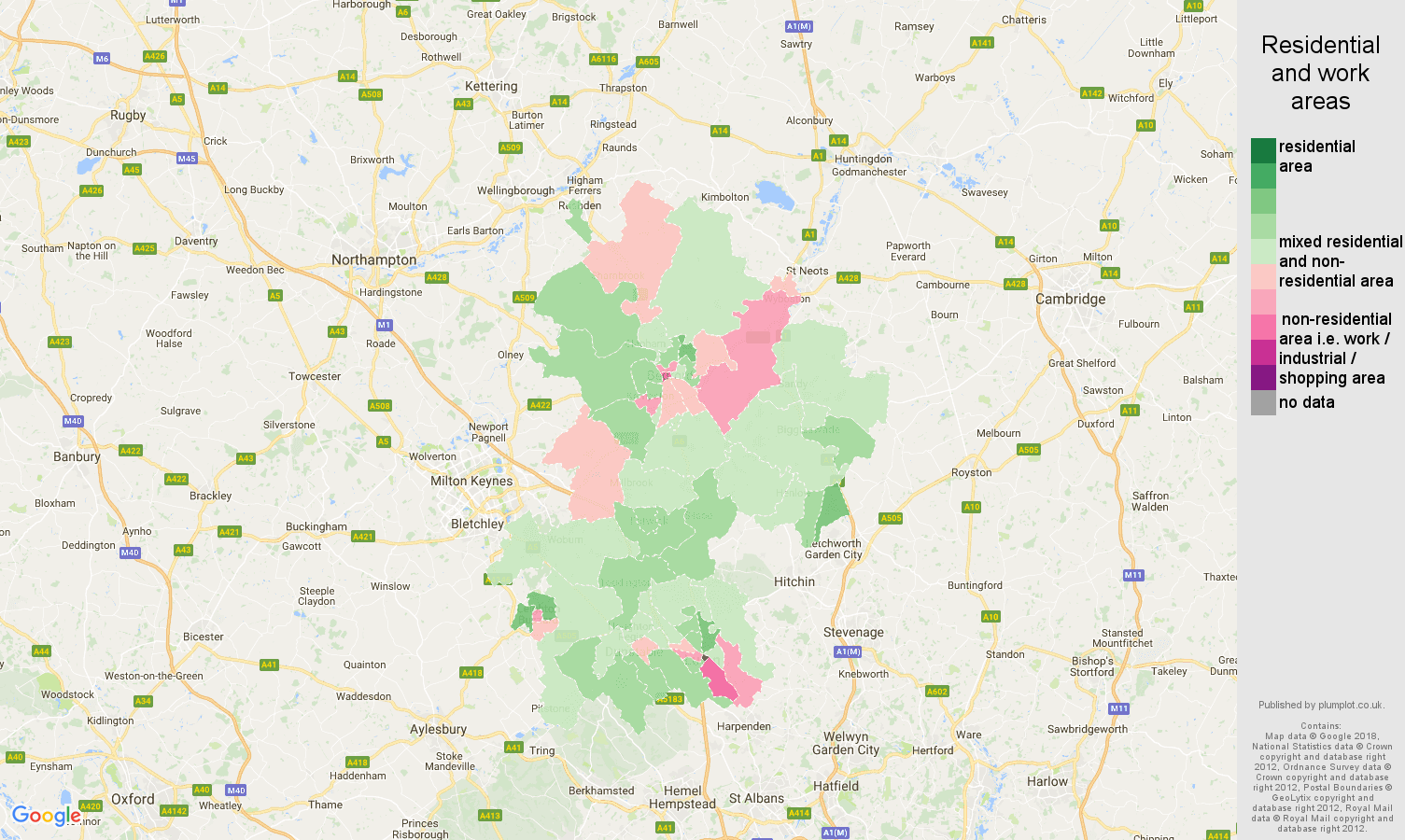 Bedfordshire residential areas map