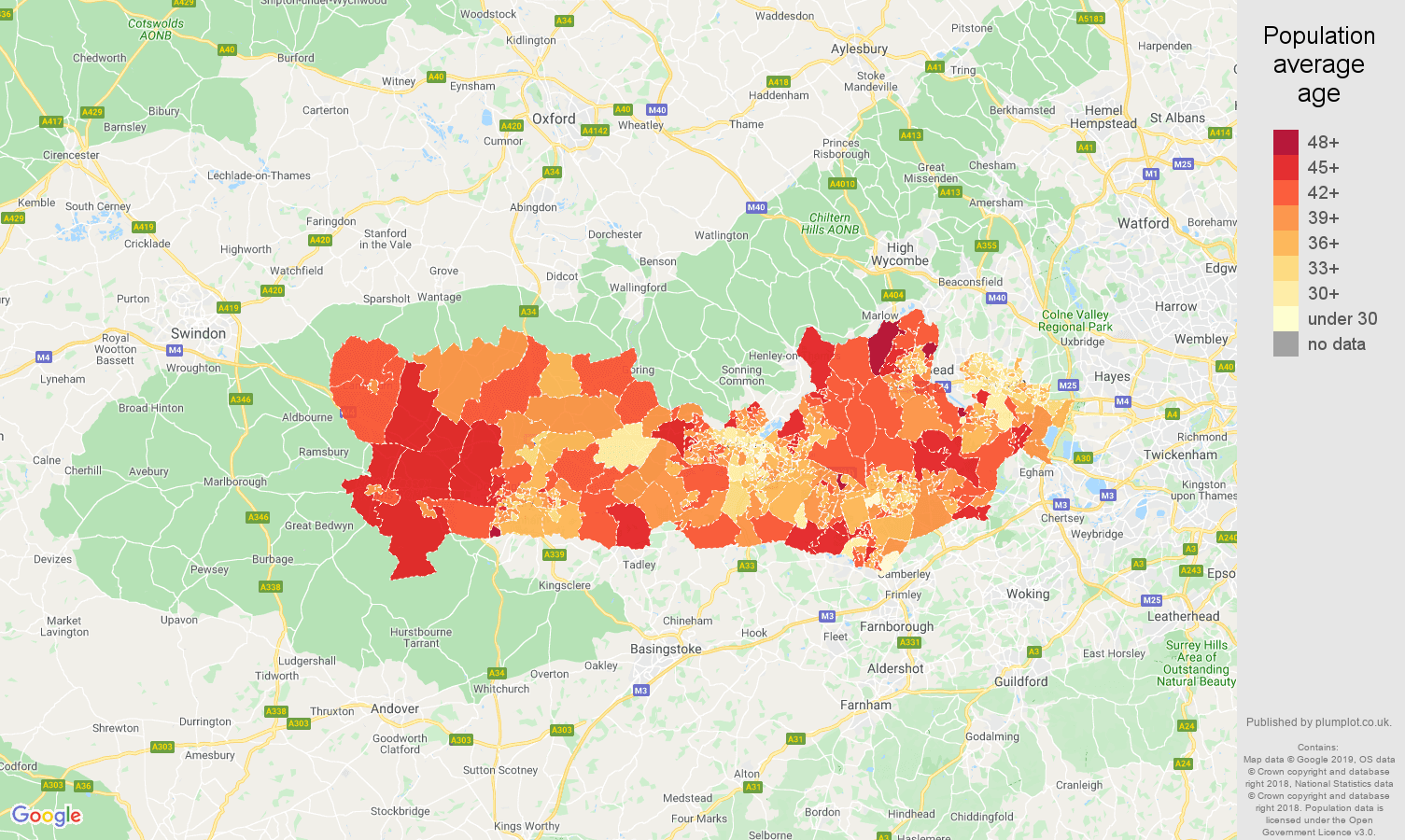 Berkshire population average age map