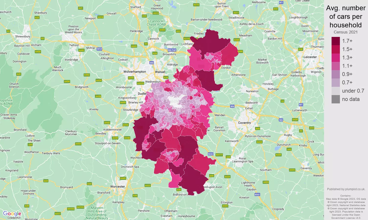 Birmingham cars per household map
