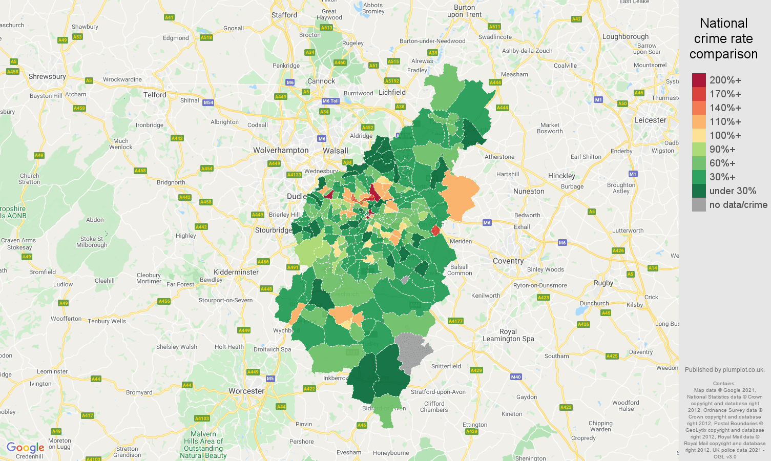 Birmingham drugs crime rate comparison map