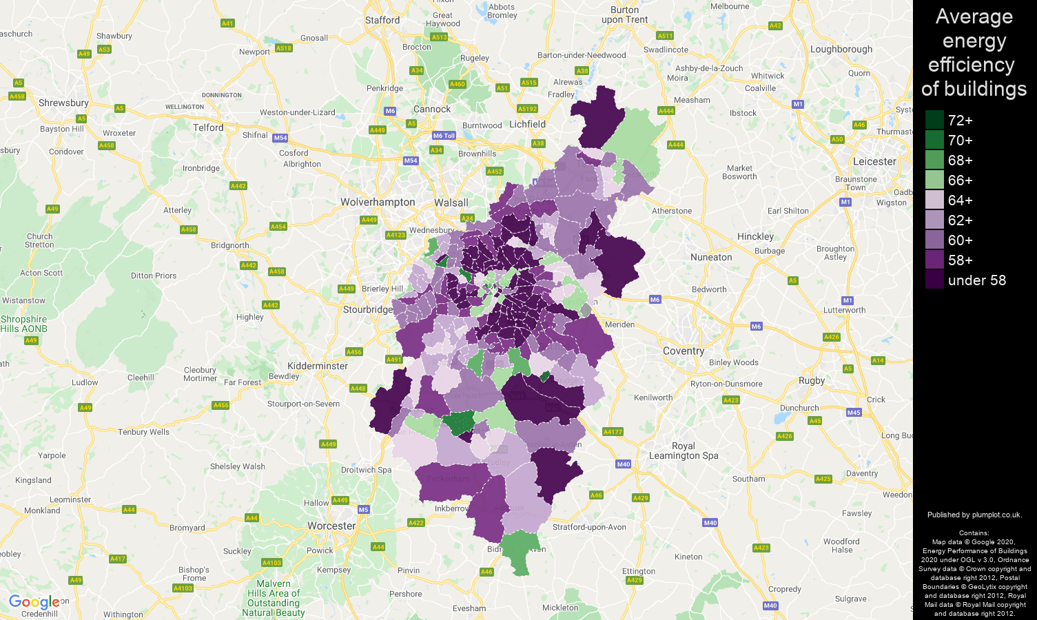 Birmingham map of energy efficiency of houses