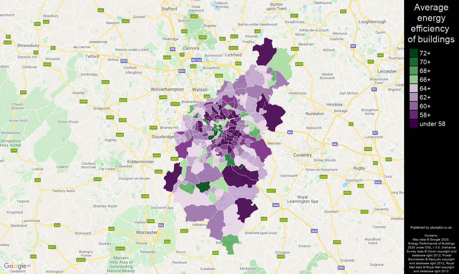 Birmingham map of energy efficiency of properties