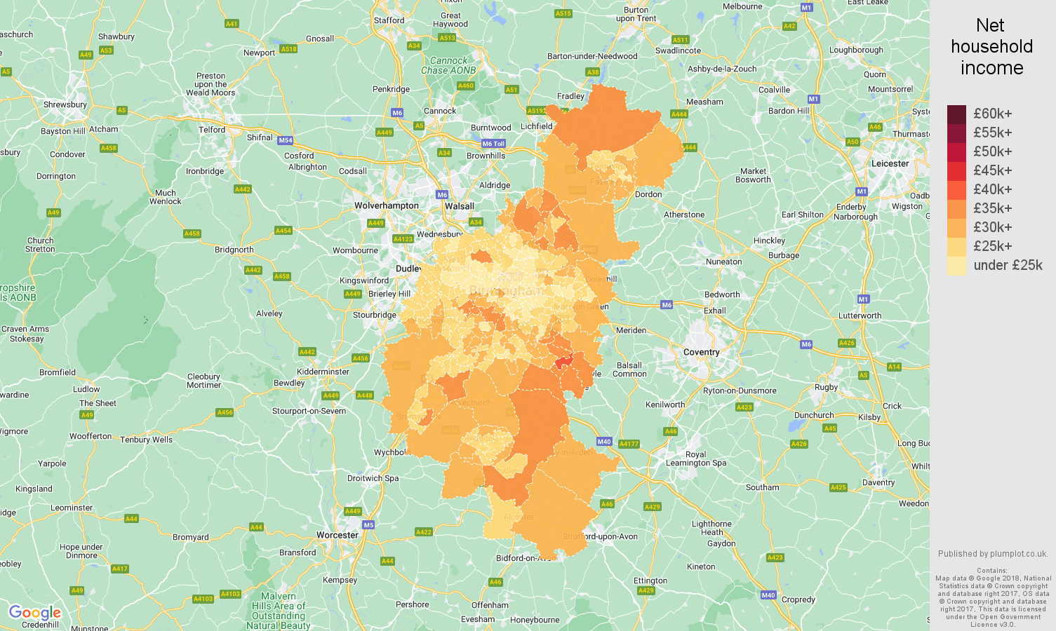 Birmingham net household income map