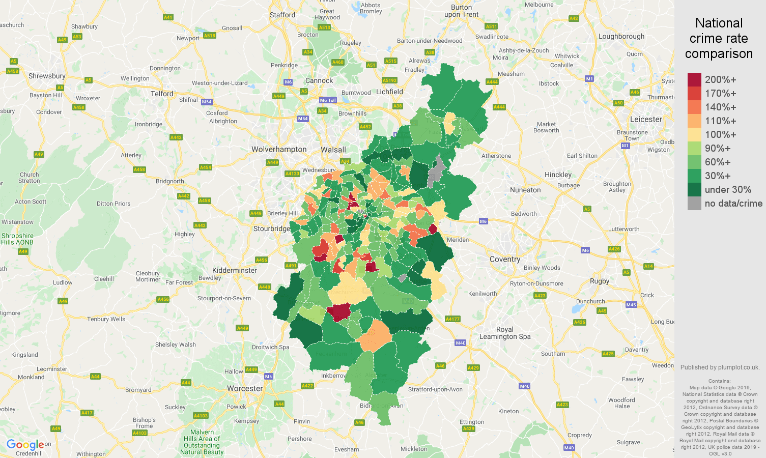 Birmingham other crime rate comparison map